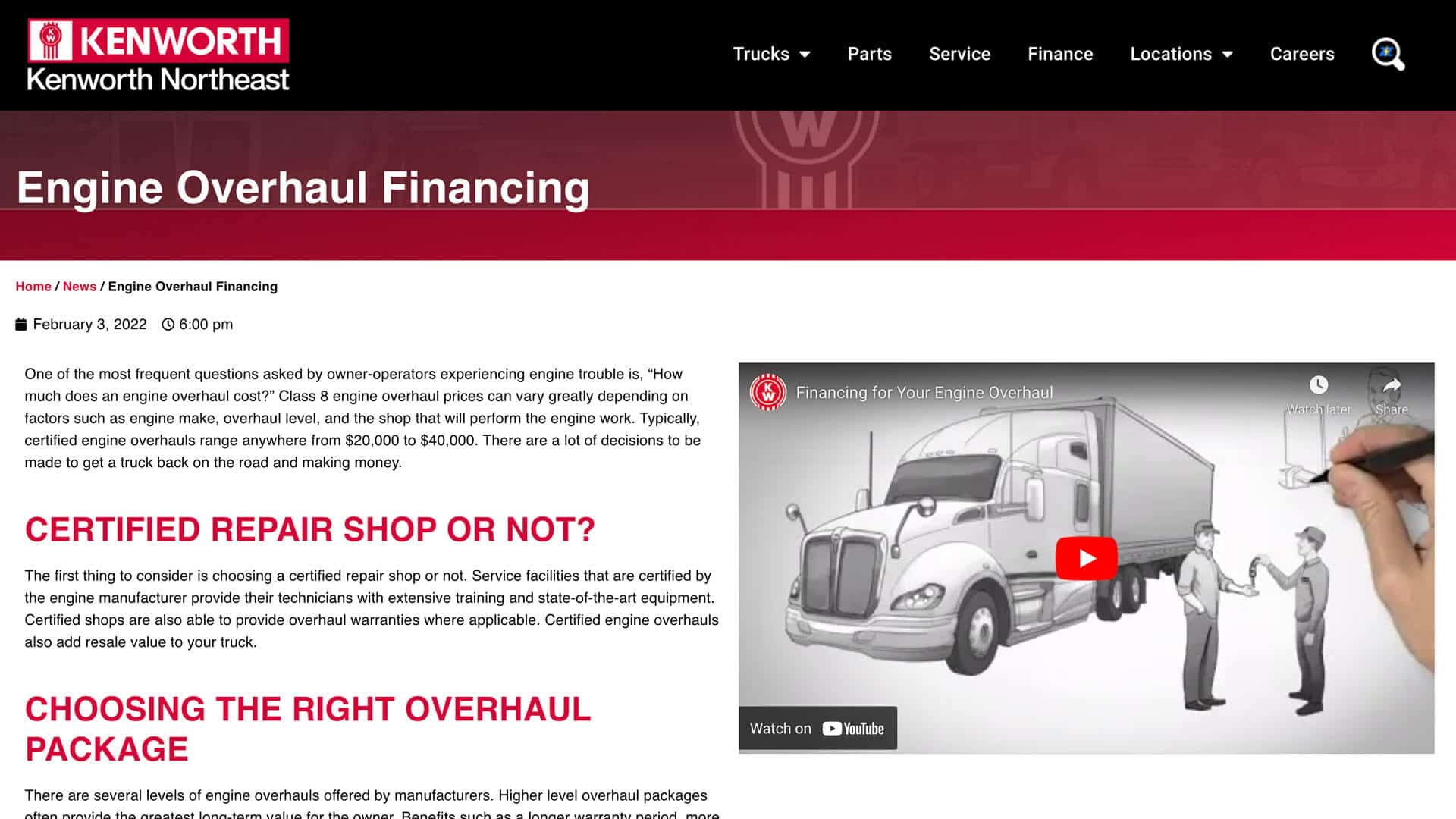 Kenworth Northeast Truck Engine Overhaul Financing